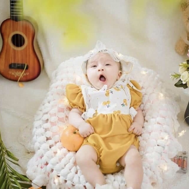 Body Lụa Vàng Cho Bé Gái 3 Đến 12kg, Áo Liền Quần Bé Gái 0 tháng, 1 tuổi, 2 tuổi