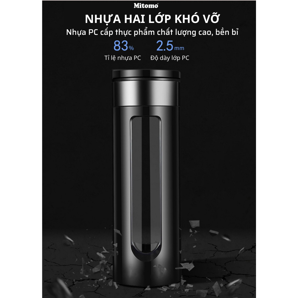 Bình pha trà, bình pha cà phê thủy tinh 2 lóp cao cấp Mitomo BGH-0509, 550ml có lõi lọc trà inox 304 - Hàng chính hãng