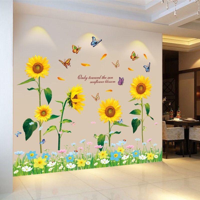Decal dán tường hoa hướng dương và chân hoa cỏ