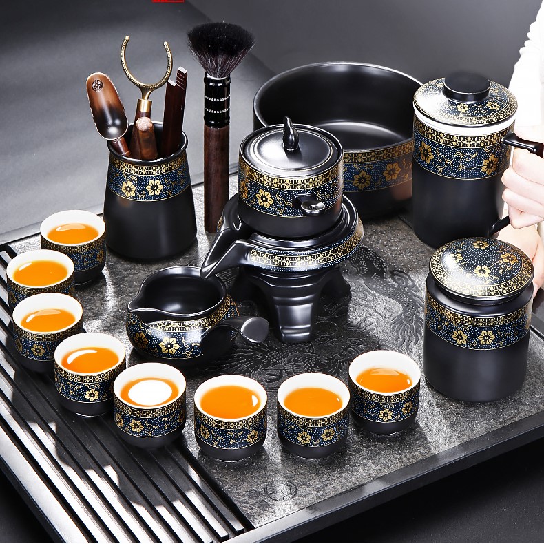 Bộ ấm chén pha trà cối xay sm006 - xanh đen trắng 16 món