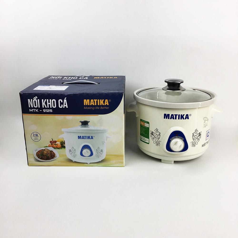 Nồi kho cá MATIKA nấu chậm đa năng dung tích 2,5L ruột sứ cao cấp có chống dính MKT-9125 - Hàng chính hãng