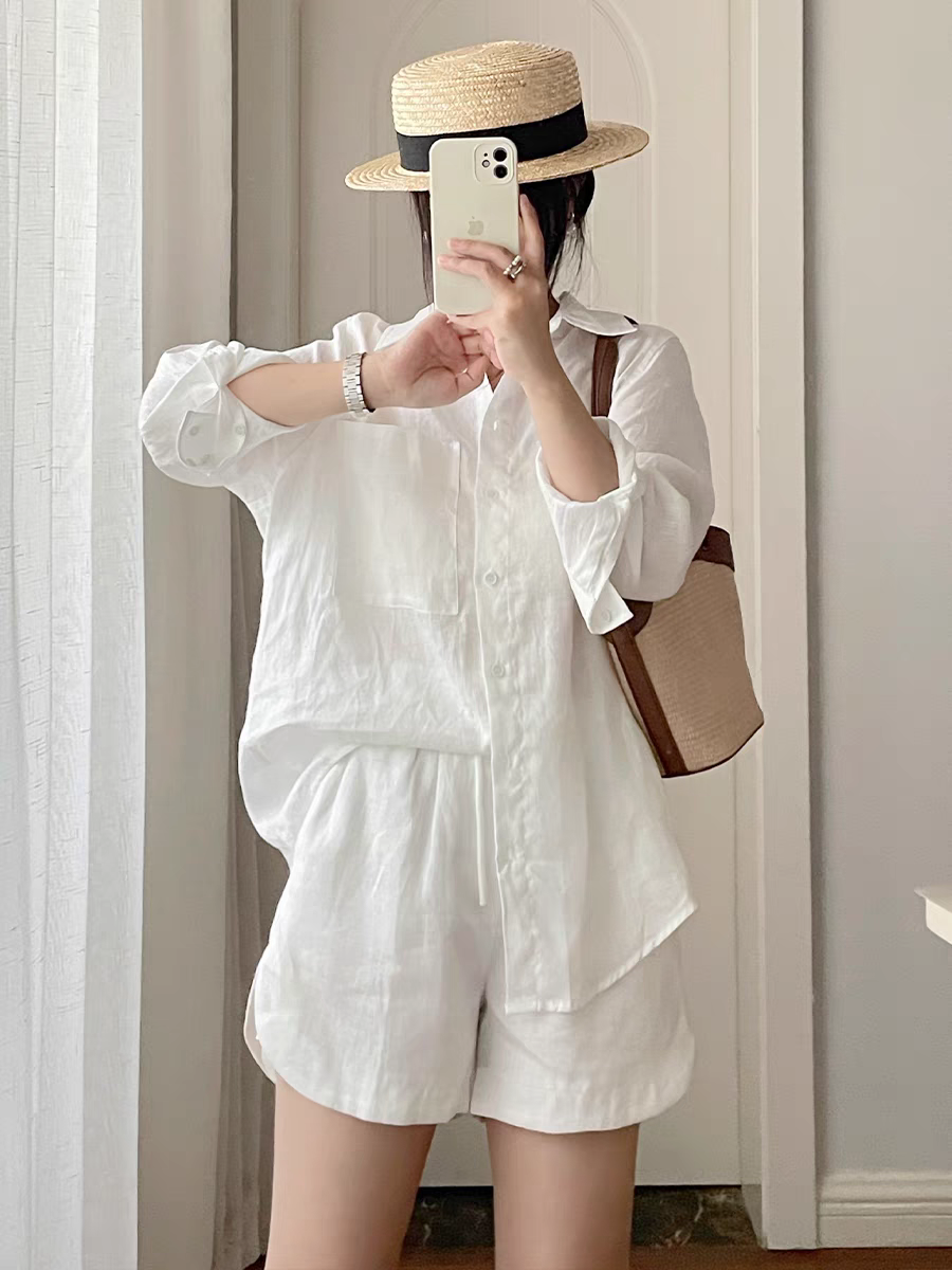 Set áo sơ mi + quần short nữ ống rộng trẻ trung ,nhẹ nhàng mà vintage ,chất liệu linen mềm mịn thoáng mát Bv05