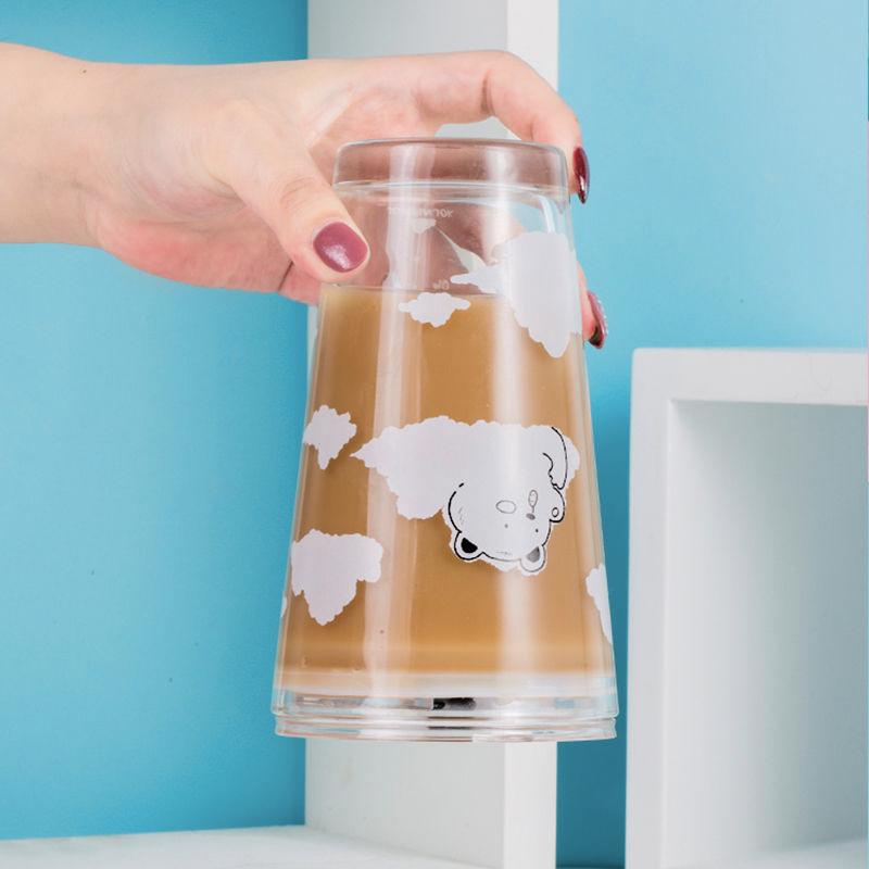Thủy Tinh 480Ml Bình Nước Dễ Thương Mây Hoạt Hình Gấu Nước Sữa Straw Cup Chống Rò Rỉ Di Động Bình Tập Uống Có Niêm Phong Nắp nắp