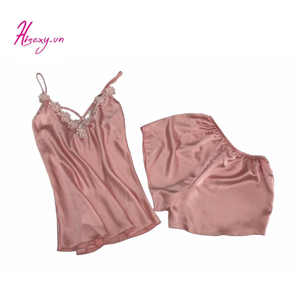 Đồ Ngủ Mặc Nhà Bộ Đồ Ngủ Lụa Satin Hisexy Không Mút Ngực MS06