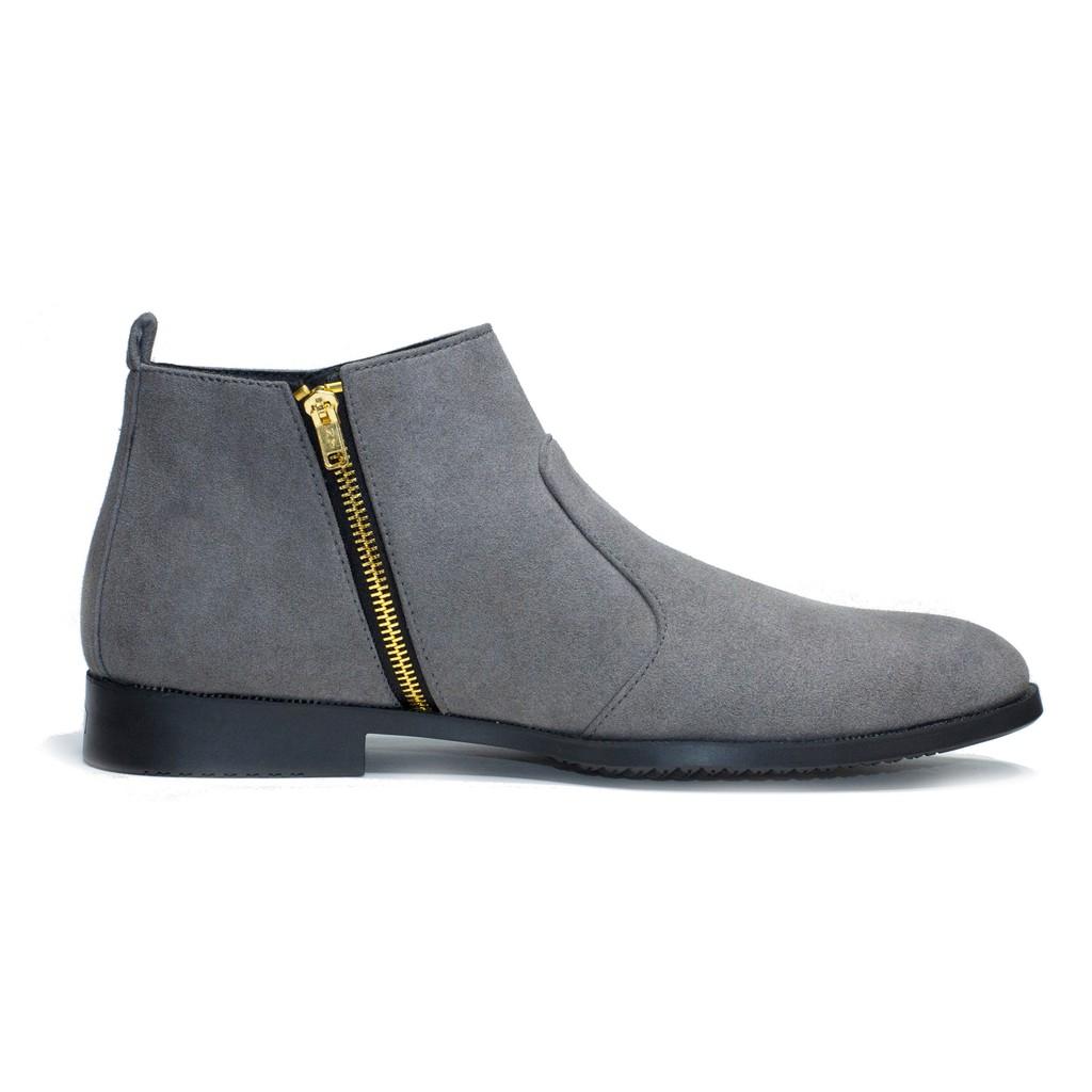 Giày Chelsea Boot Nam Cổ Khóa Rất Dễ Xỏ Da Búc Màu Xám Cực Đẹp - CB521-bucxamkhoa(HL)- Kèm Vòng Gỗ Huyết Long