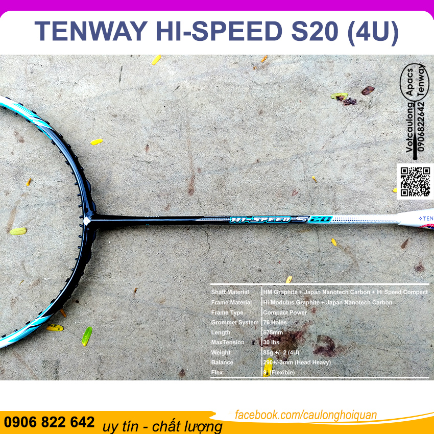 Vợt cầu lông Tenway Hi-Speed S20 (4U) | Vợt nặng đầu chuyên công, trợ lực người chơi, thân nhỏ chống cản gió