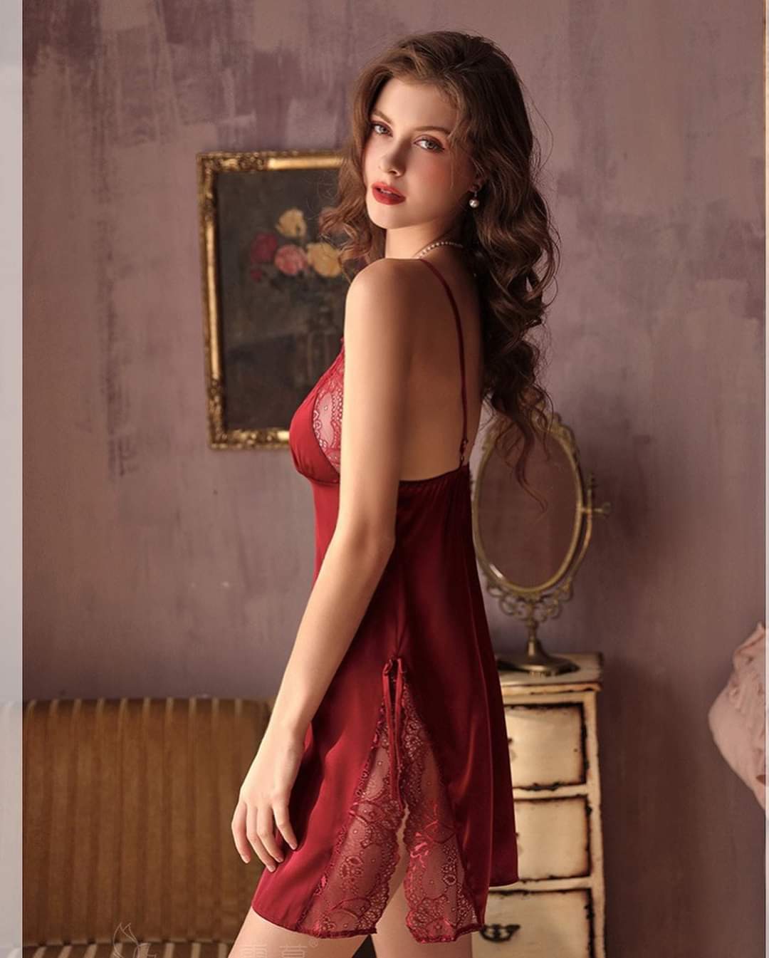 Váy ngủ lụa 2 dây phối ren xẻ tà 2 bên sexy tặng kèm chip ren ĐỦ MÀU ĐỦ SIZE