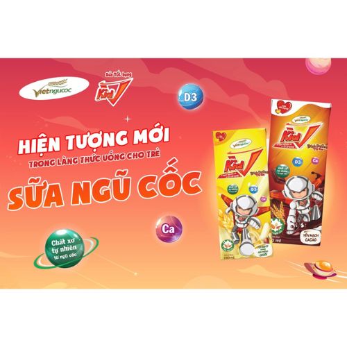 Thùng 48 hộp Sữa Yến Mạch Vkid VIỆT NGŨ CỐC Cho Bé Thơm Ngon Hương Vị Cacao 180ml/Hộp