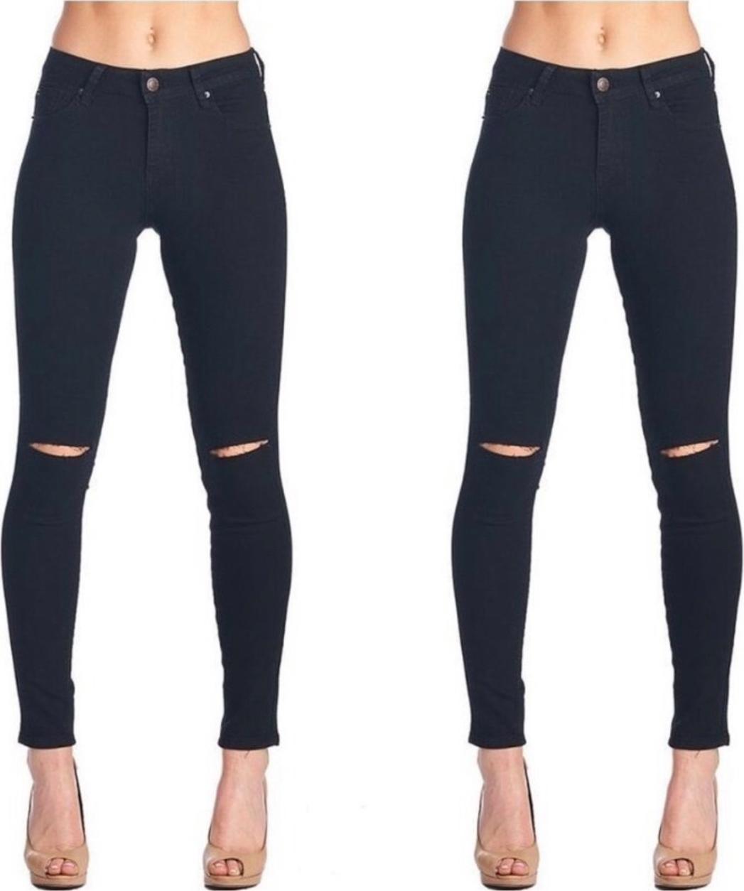 Quần jean dài đen tuyền big size co dãn mạnh vải jean mềm lưng cao 2700 có rách gối