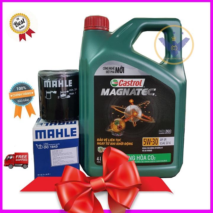 Dầu nhớt ô tô FULL TỔNG HỢP Castrol Magnatec 5W-30 API SP Can 4L+ Lọc nhớt Mitsubishi-mahle OC1643