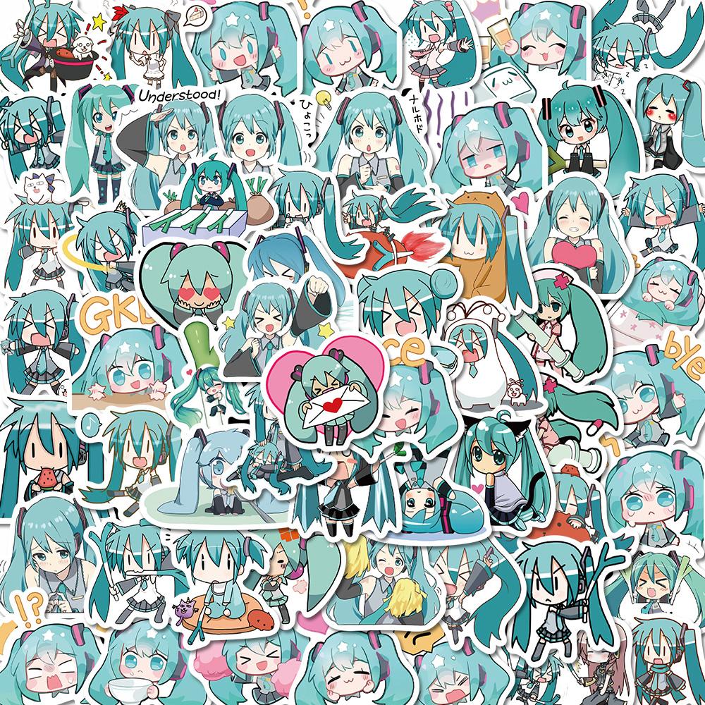 Sticker Miku chibi hoạt hình cute trang trí mũ bảo hiểm, guitar, ukulele, điện thoại, sổ tay, laptop-mẫu S28