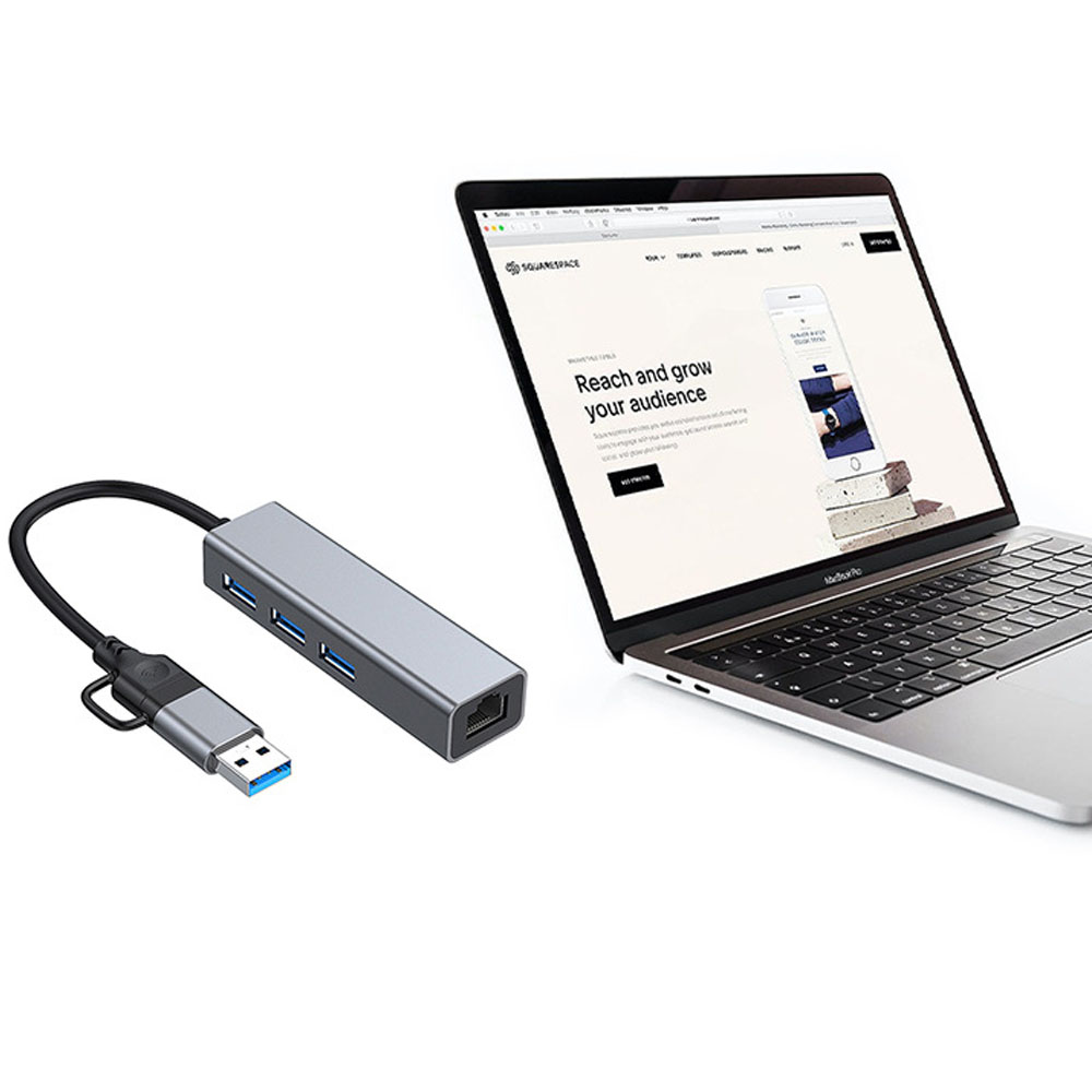 Cáp Chuyển Đổi 2 Đầu USB/ Type C Ra Mạng Lan RJ45 1000Mbps/Gigabit Ethernet SeaSy, Chuyển Đổi 2 Đầu USB/ Type C Ra Mạng Lan, Tích Hợp 3 Cổng USB 3.0, Tốc Độ Truyền 1000Mbps, Tương Thích Với Các Mạng Internet Và Hệ Điều Hành - Hàng Chính Hãng