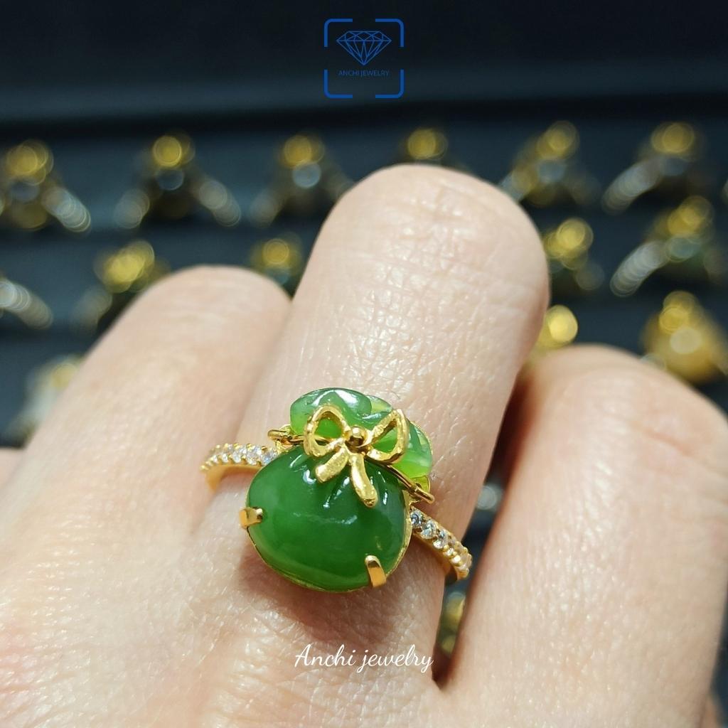 Nhẫn túi tiền tài lộc đá n.g.ọ.c bích phong thủy, Anchi jewelry