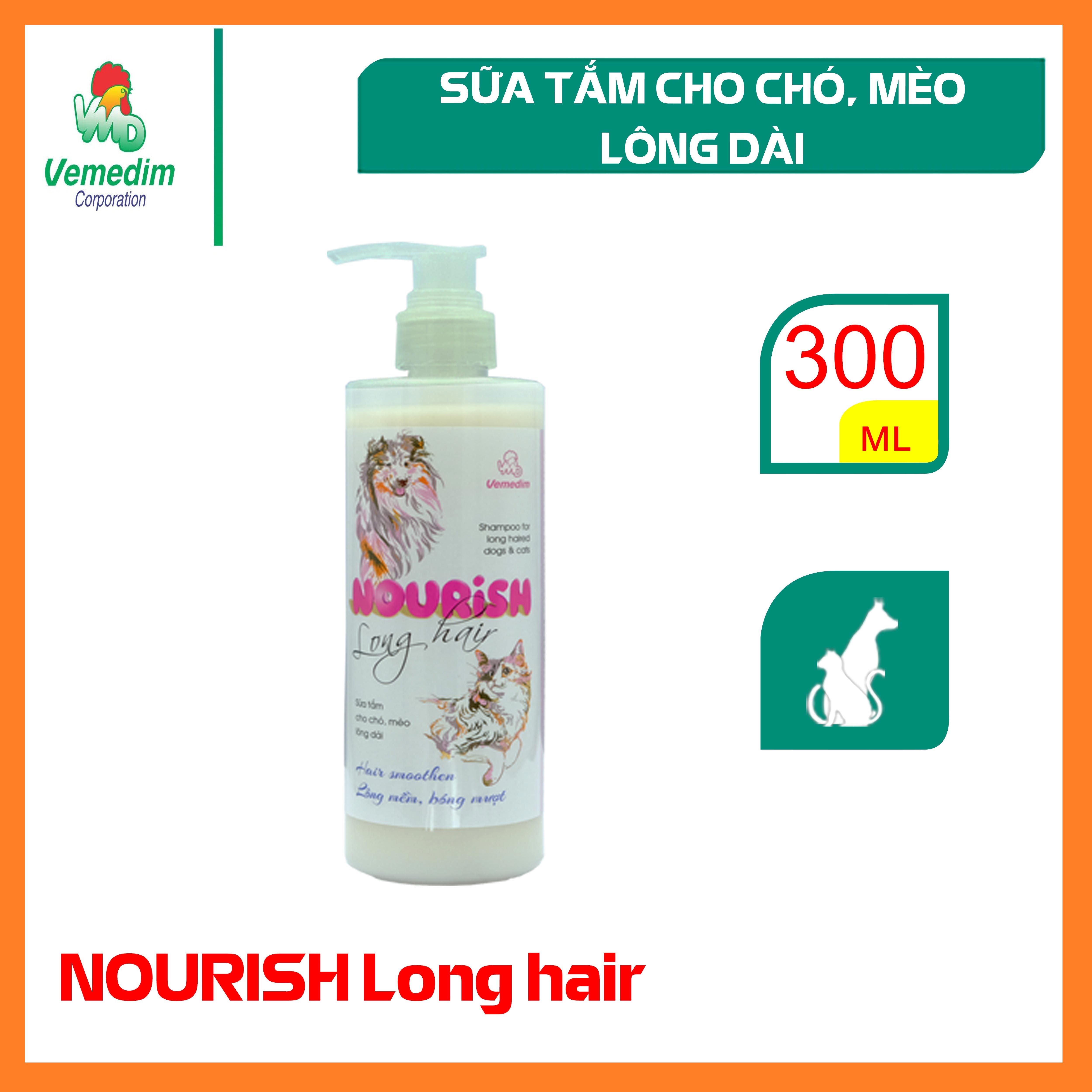 Vemedim Nourish Long Hair Shampoo sữa tắm cho chó mèo lông dài cung cấp protein giúp bộ lông dày, chắc khỏe, chai 300ml