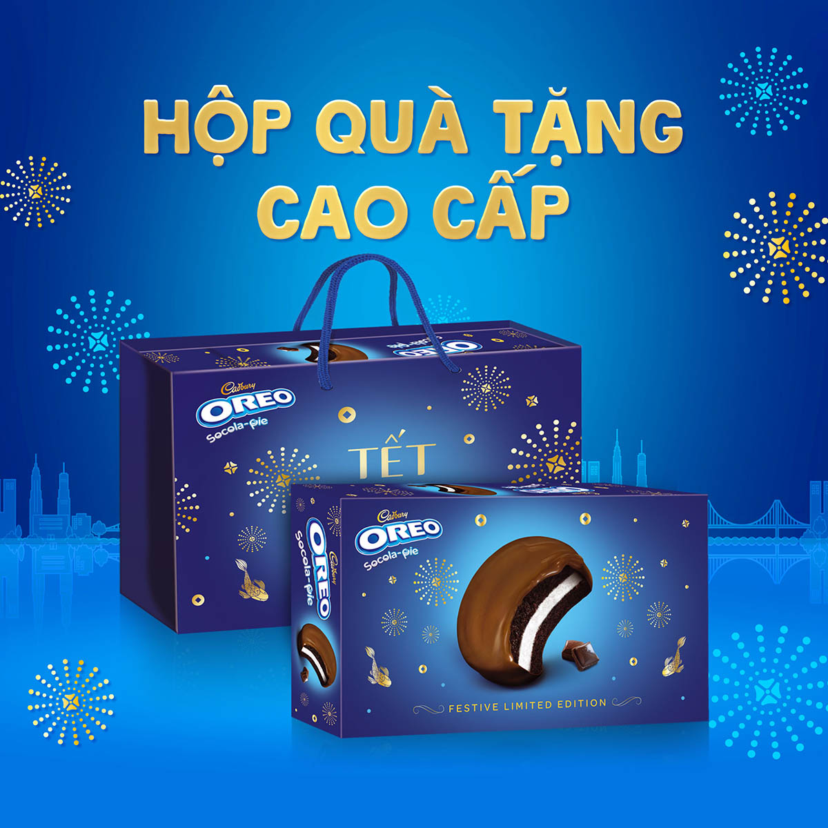 Hộp bánh OREO Socola Pie, hộp quà Tết 480g