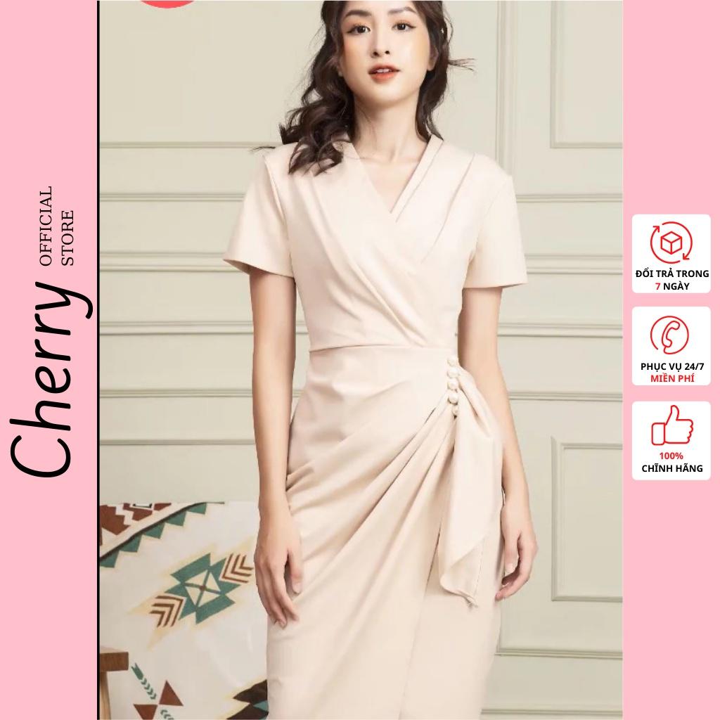 Váy nữ thiết kế liền thân dáng maxi chân váy dài cá tính CHERRY đầm nữ body chéo eo có đính hạt V034