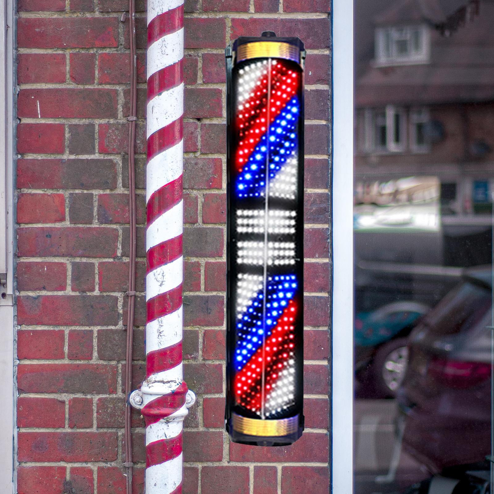 Rotating Pole LED Light Wall Mounted Barber Shop Sign Open Hairs Salon