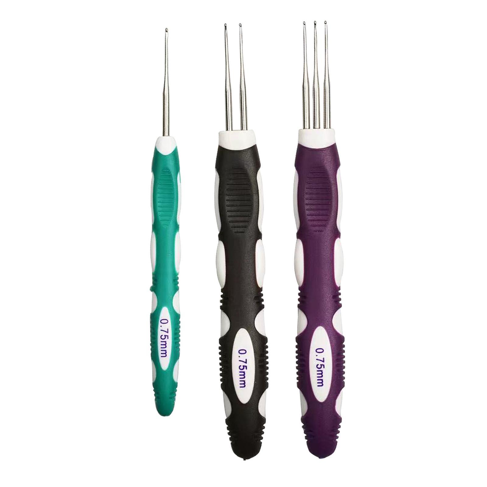 6x Dreadlock Crochet Hook for Hair Hair Making Salon 0.75mm Hair Interlocking Tool Include 1 Hook, 2 Hook and 3 Hooks