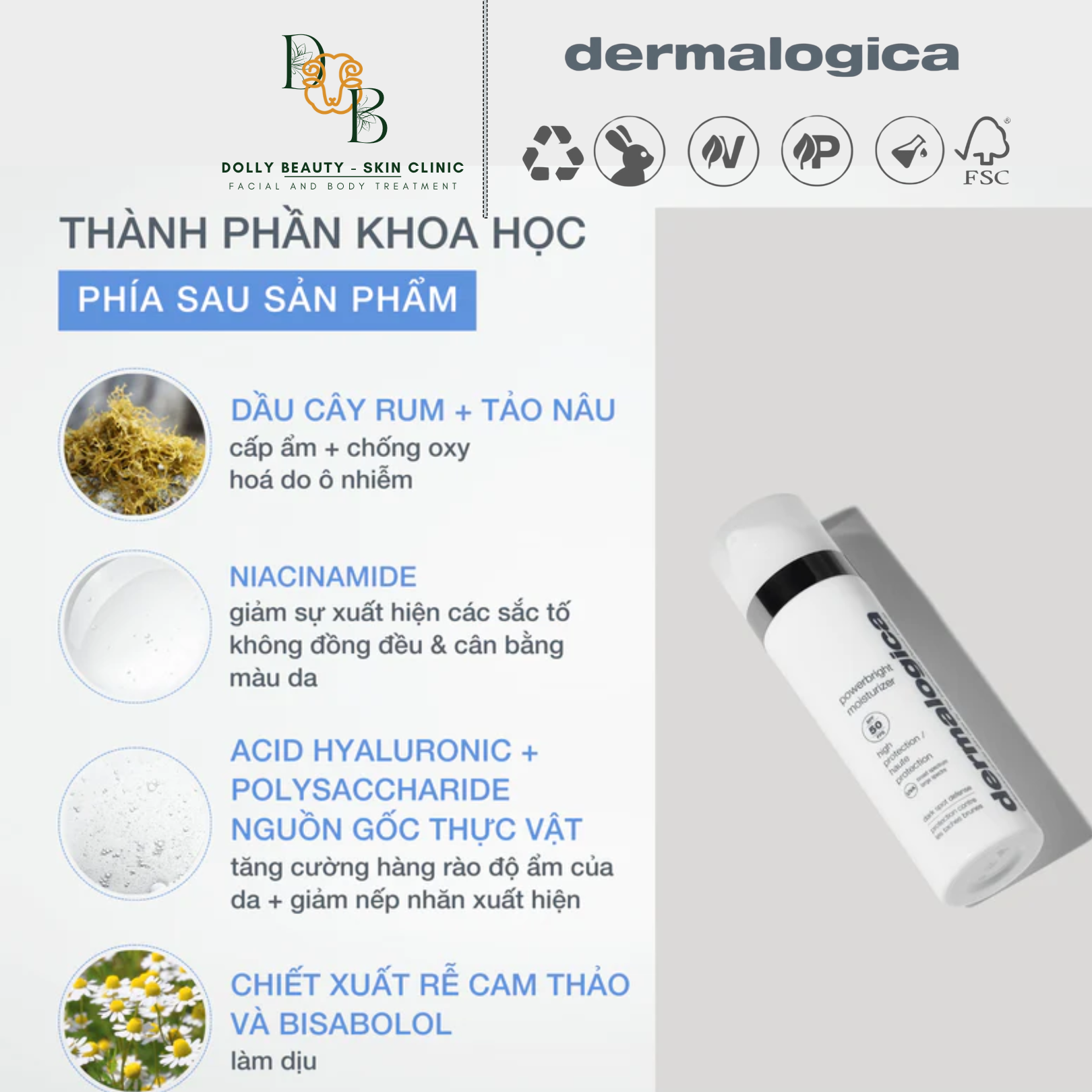 Kem chống nắng dành cho da nám POWERBRIGHT MOISTURIZER SPF50 của Dermalogica - Dolly Beauty
