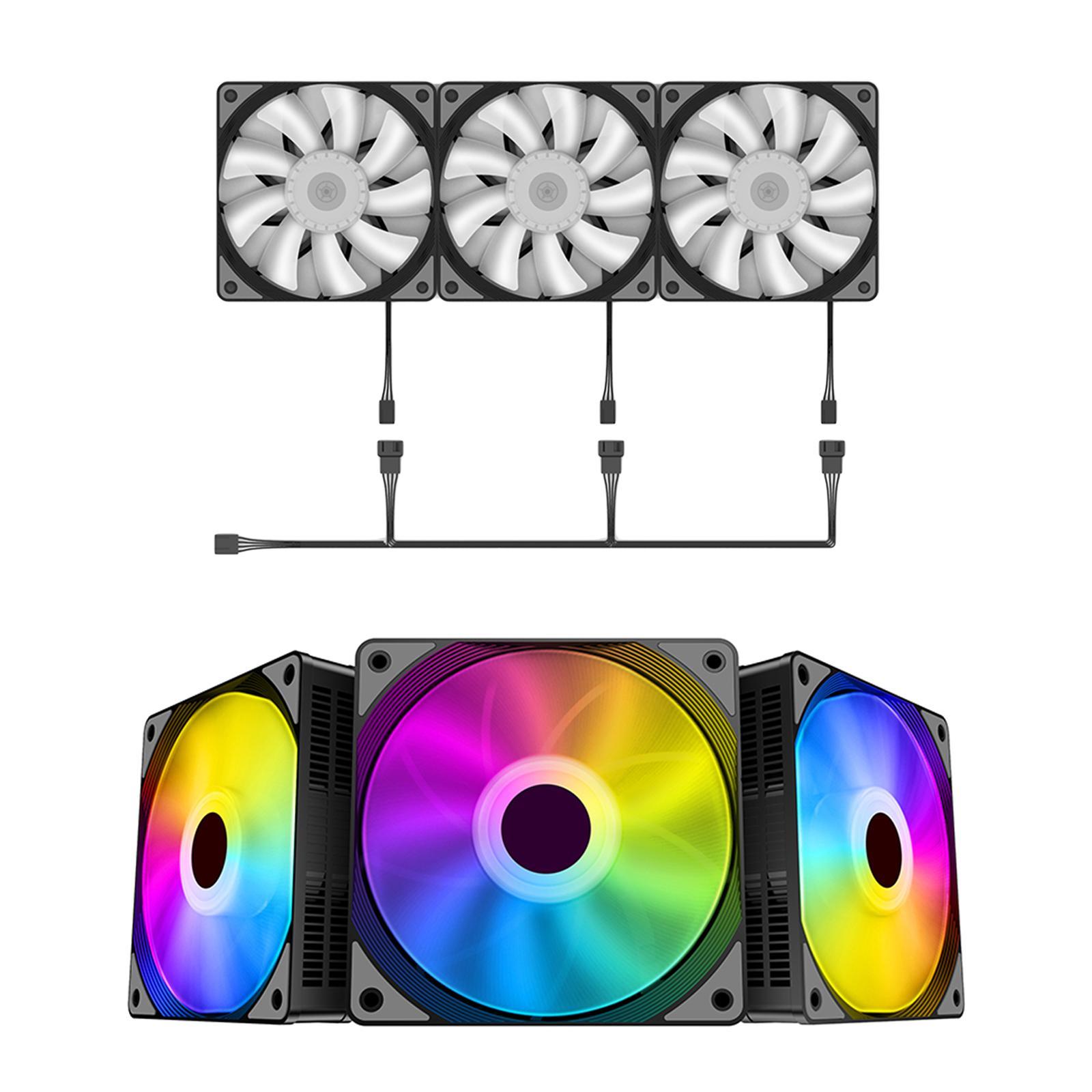 3 Pieces Universal 120mm Case Cooling Fan 1200RPM RGB LED Computer PC Case Fans Quiet PC Cooling Accessories 12V DC Square Frame Fan 3Pin