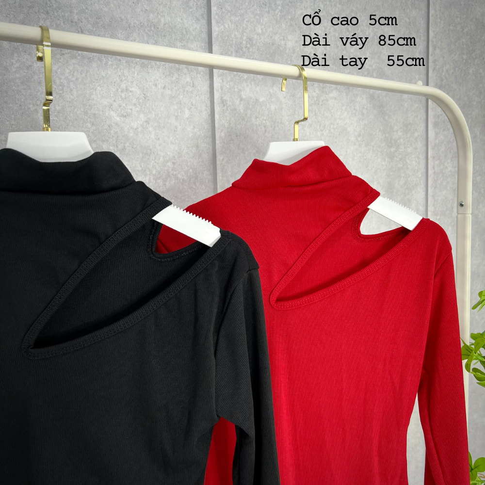 Đầm đẹp cổ cao khoét vai phong cách Hàn quốc ôm body tôn dáng mặc đi tiệc đi chơi đi du lịch hàng cao cấp có sẵn tại Han