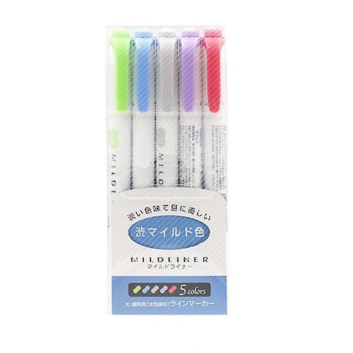 Set 5 Bút đánh dấu hai đầu Zebra highlight Mildliner tem xanh