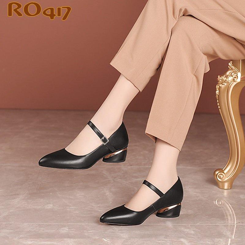 Giày cao gót nữ đẹp đế vuông 2 phân hàng hiệu rosata hai màu đen nâu ro417
