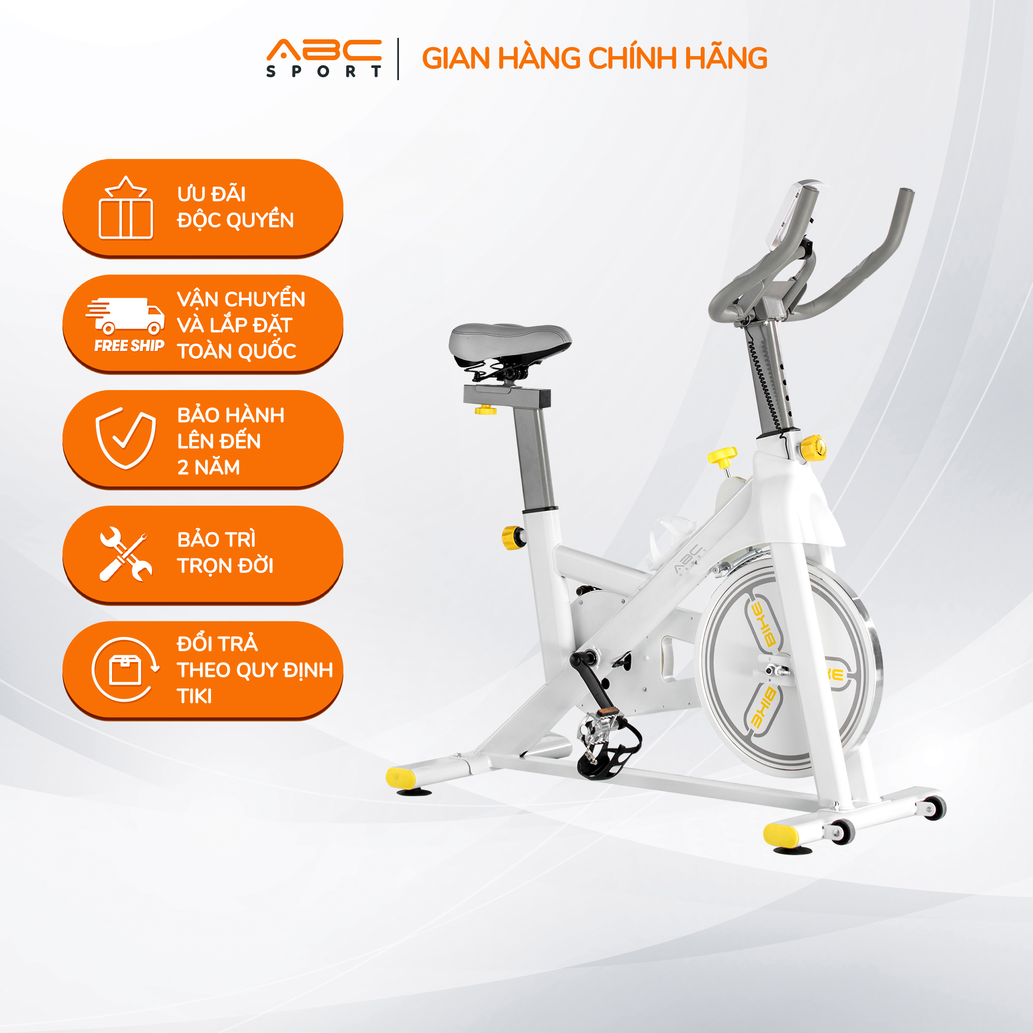 Xe đạp tập thể dục ABCSport SB07 tải trọng tối đa 140kg, hệ thống lực cản bằng từ tính giúp tăng tốc mượt mà, đồng hồ hiển thị thông minh
