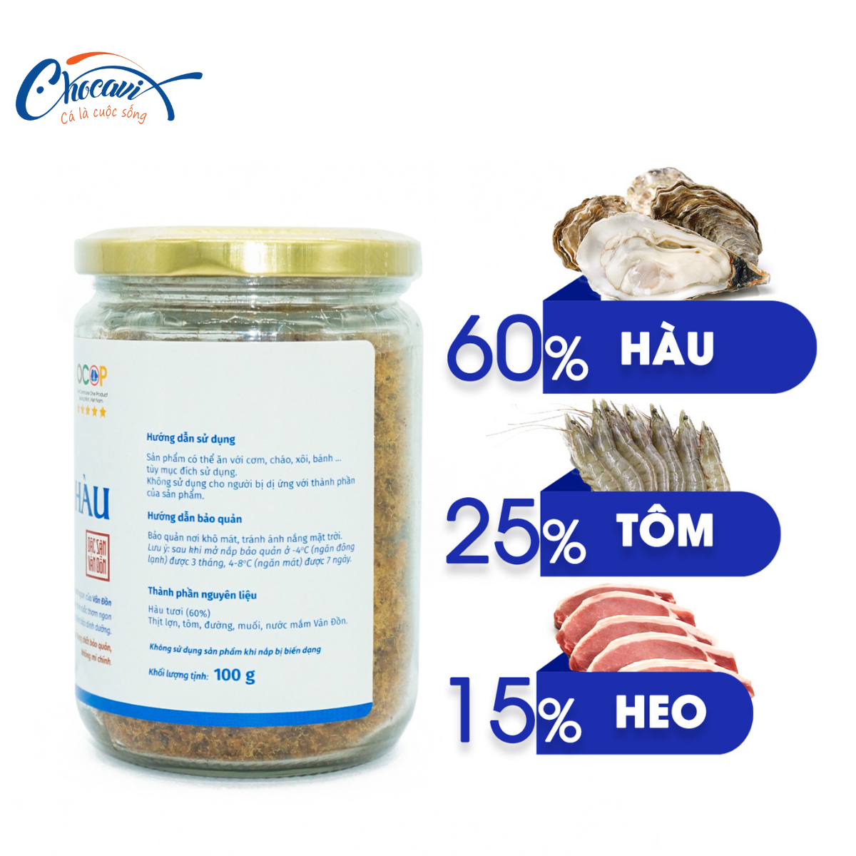 Hũ 100g Ruốc hàu Bavabi thực phẩm đóng hộp đặc sản Quảng Ninh, Đảm bảo vệ sinh An toàn thực phẩm