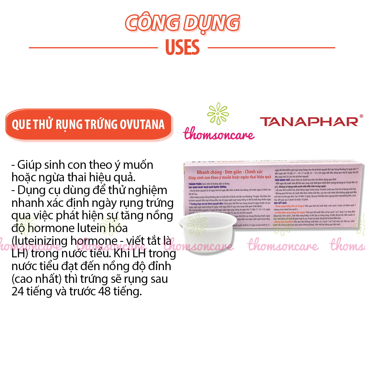 Que thử rụng trứng Ovutana - giao hàng kín đáo, che tên - Hộp 1 que test trứng