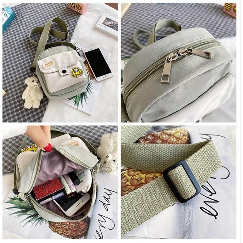 Túi đeo chéo mini hộp phối màu thời trang dành cho nữ kèm gấu + sticker như hình TA082