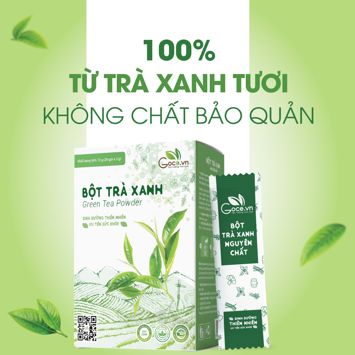 Bột trà xanh nguyên chất Goce - 72g (24 gói x 3g)