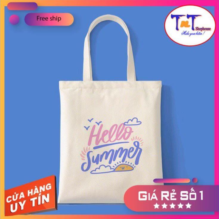 TT18 Túi tote vải Canvas đeo vai phong cách Ulzzang, vải bố form Unisex Vintage