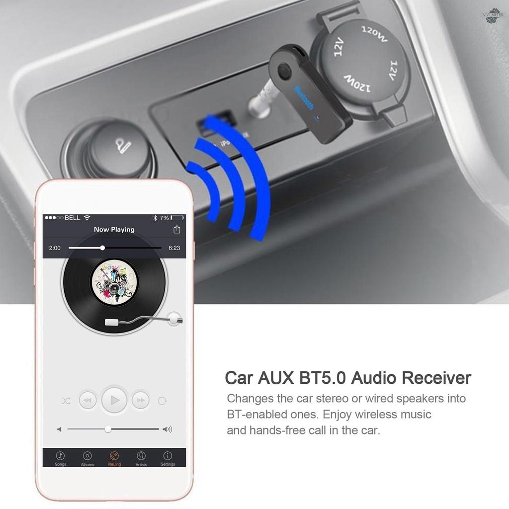 Car AUX BT 5.0 Audio Receiver Hands-free Car Kit Wireless Music Adapter with Microphone for Car Stereo Speaker
