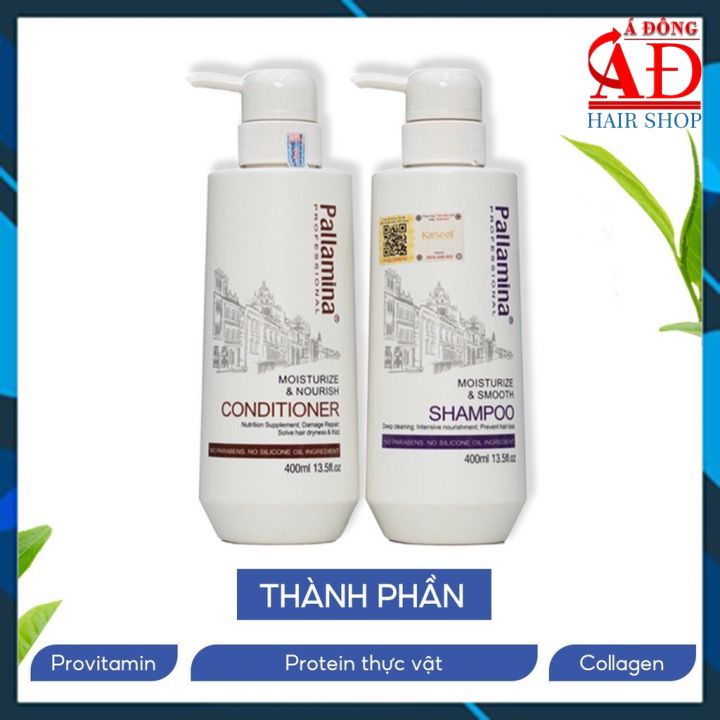 Cặp dầu gội xả Pallamina Collagen Moisturize & Smooth phục hồi siêu mượt tóc cao cấp 400mlx2