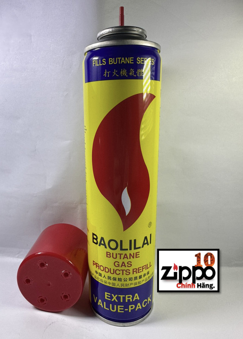 Bình Gas Baolilai dung tích 280ml - kèm 5 đầu chuyển đổi, chuyên dụng bơm bật lửa - hộp quẹt