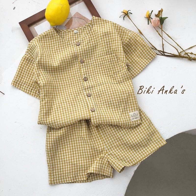 Vải caro nhỏ chất đũi mềm nền trắng kem