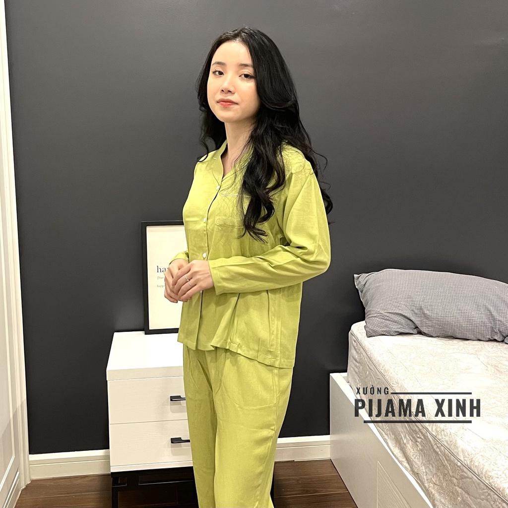 PIJAMA ĐŨI - Bộ Mặc Nhà Dài Tay Trơn Màu Cốm Chất Mát Mịn