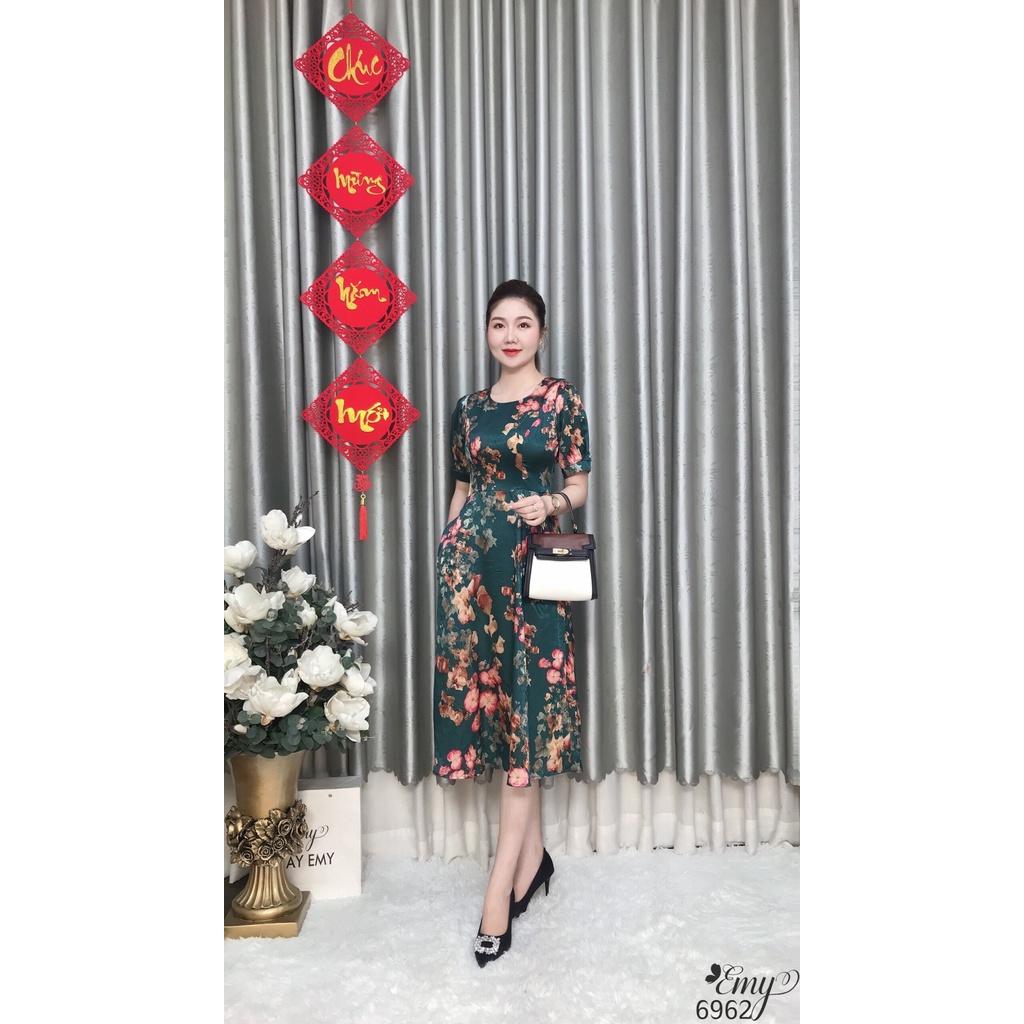 Đầm EMY EM6962 Xoè Lụa Vân Xanh