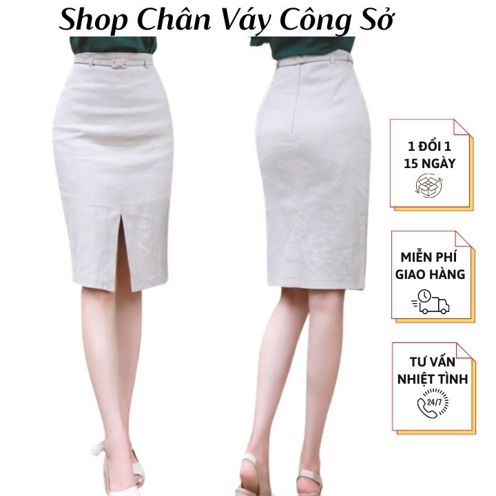 Chân váy bút chì dáng dài lưng cao xẻ tà trước duyên dáng vải kaki thun co giãn, thoáng mát Shop Váy công sở Bigsize BC0001