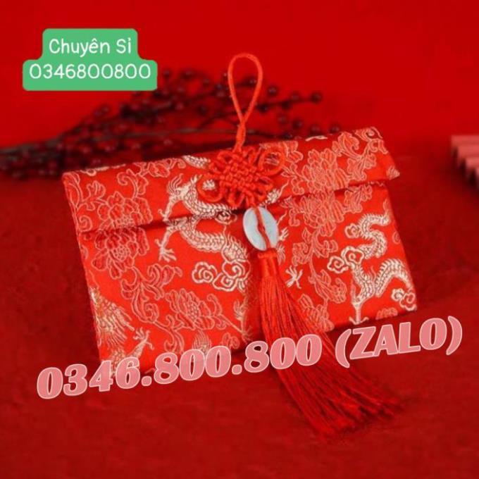 Bao Lì Xì Vải Gấm Nhiều Hoa Văn Cao Cấp Cưới Hỏi, Nạp Tài,Ngày Tết Họa Tiết Rồng, Ngọc Bội Ngang