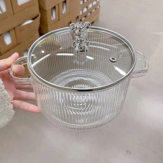 [KoSuyTu] Nồi Thủy Tinh Trong Suốt Nắp Gấu Bear 1.7L Đa Năng - Chịu Nhiệt Cao, Chiên, Nấu, Xào, Hấp, Luộc -  Sạch Sẽ, An Toàn, Thẩm Mỹ