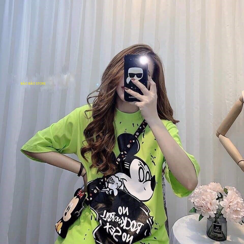 Áo thun unisex form rộng giấu quần in hình Micky NO KOCK and ROLL, hàng cao cấp Thương Hiệu Bảo Bảo Store
