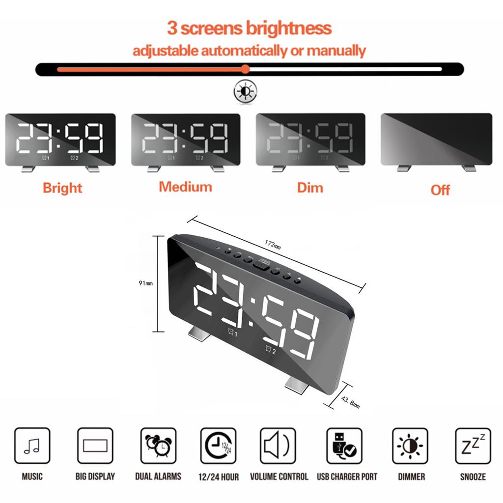 Alarm Clock USB Portable Desk Clocks Snooze Table Hotel  Bedroom