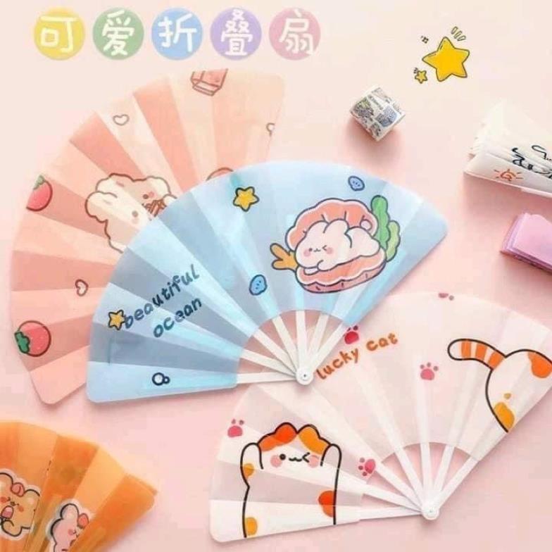 Quạt nhựa xoè cầm tay quạt siêu mát, siêu cute