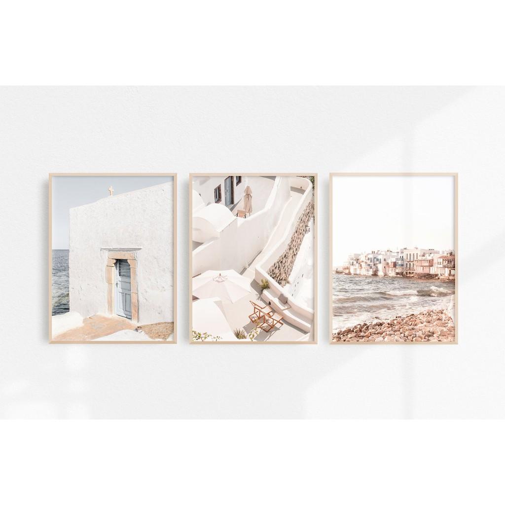 Bộ 3 tranh treo tường santorini cam có đinh tặng kèm