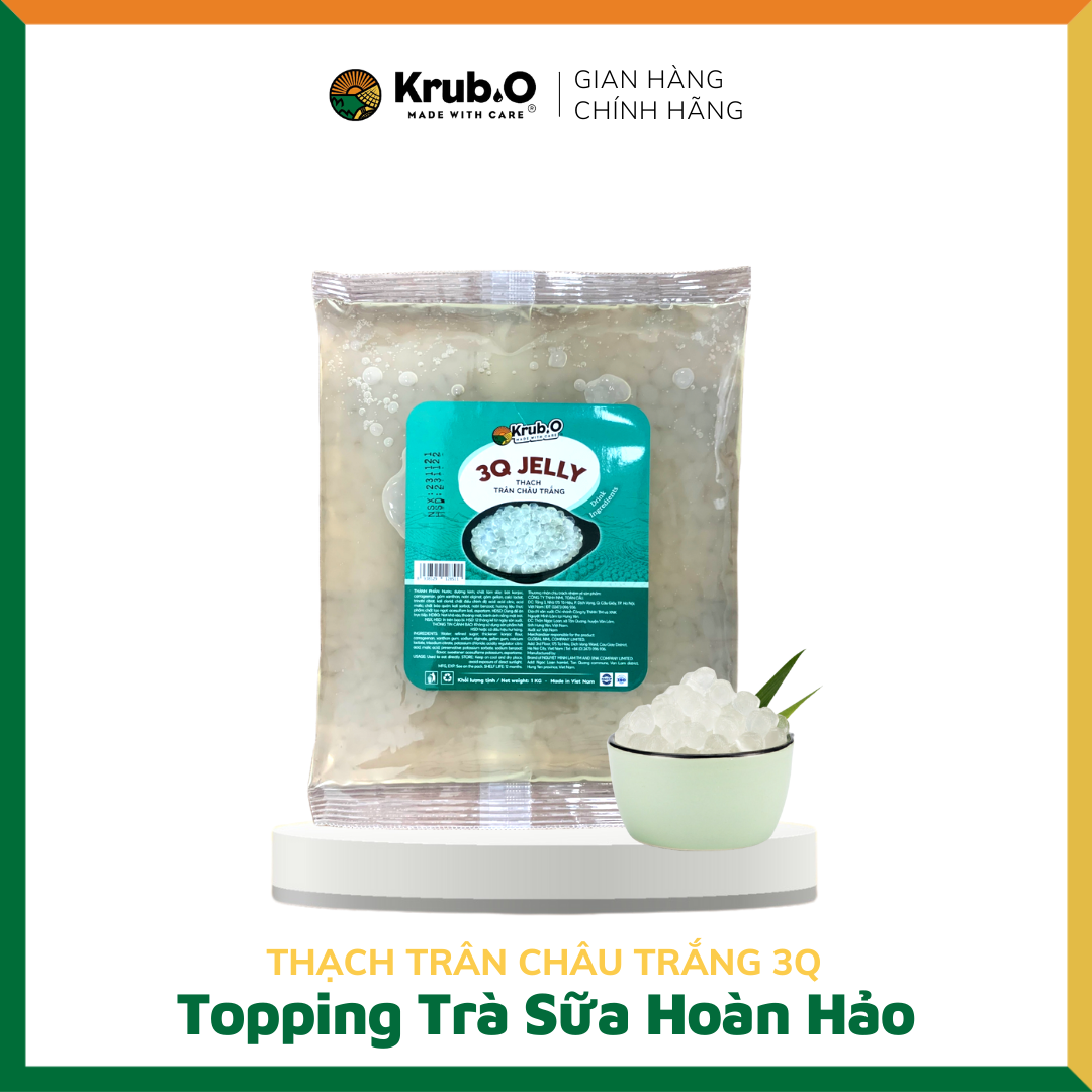 Thạch Trân Châu 3Q Trắng Túi 1.000gr Thơm Ngon, Dai Giòn Sần Sật Dùng Trực Tiếp Không Cần Chế Biến - Thương Hiệu Krub.O