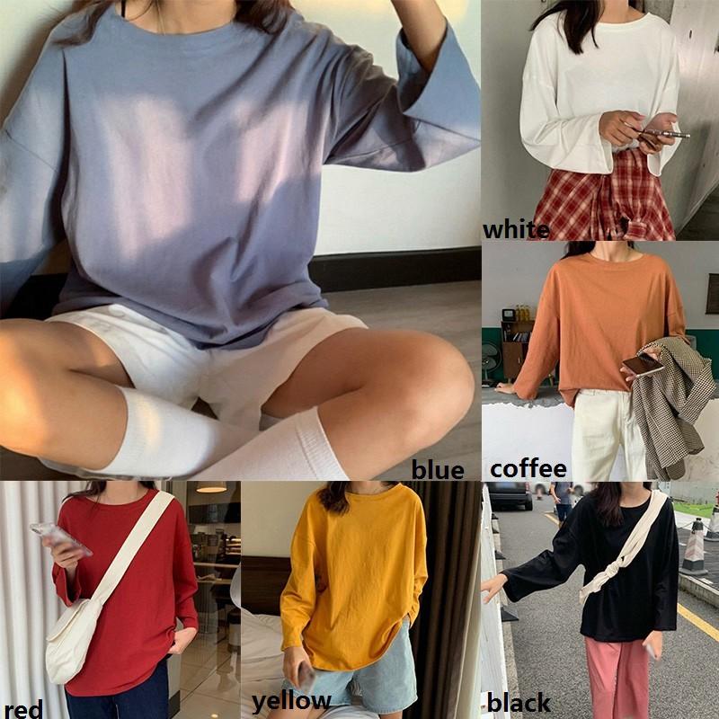 Áo Thun Nữ Tay Dài Màu Trơn Thời Trang