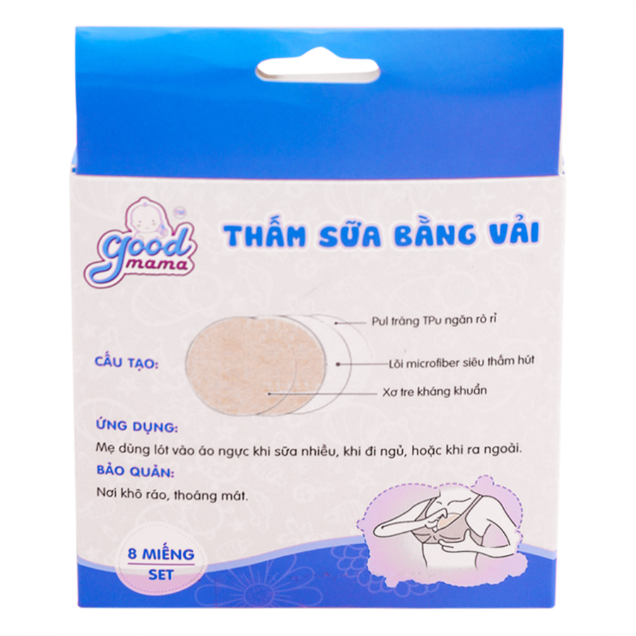 Miếng Lót Thấm Sữa Giặt Được Bằng Vải Goodmama (Hộp 8 Miếng)