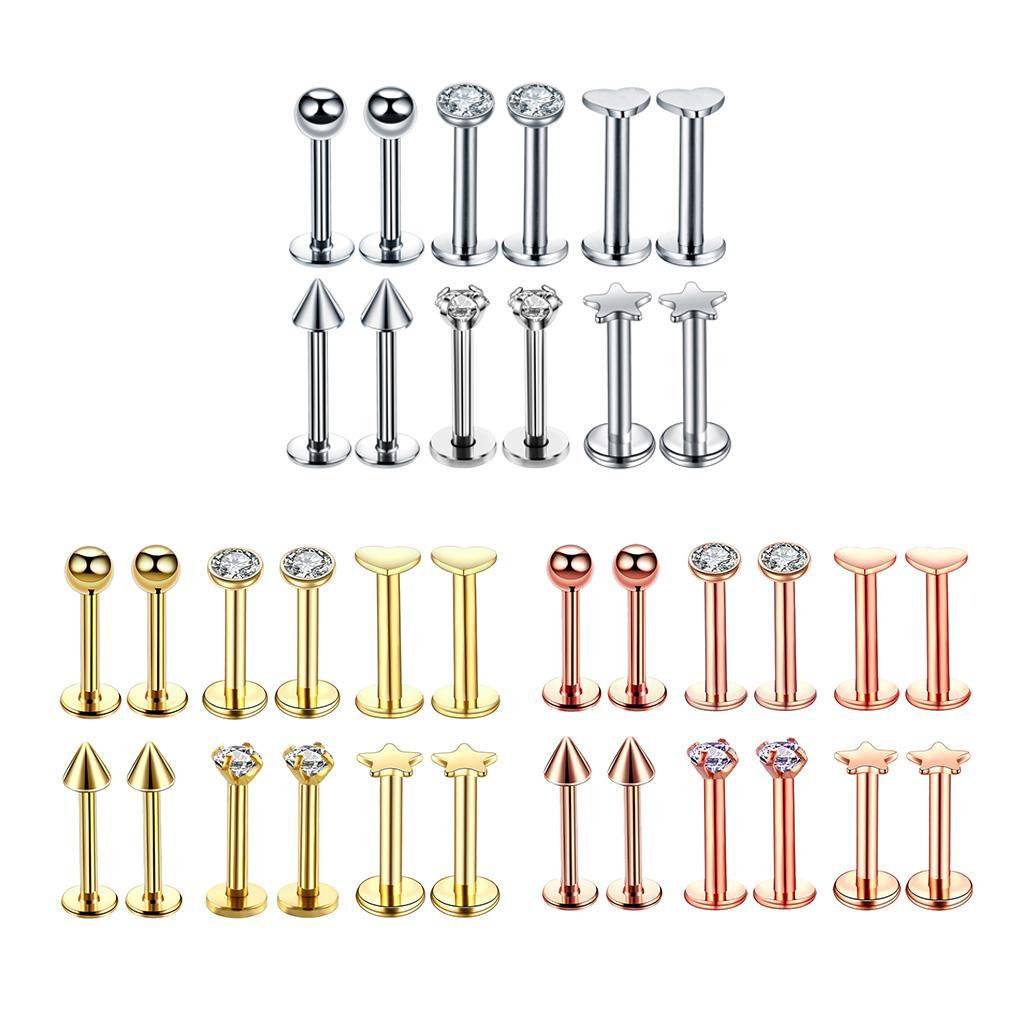 8-10pack 16G Steel Lip Bar Labret Lip Rings Tragus Stud Piercing Jewelry Silver